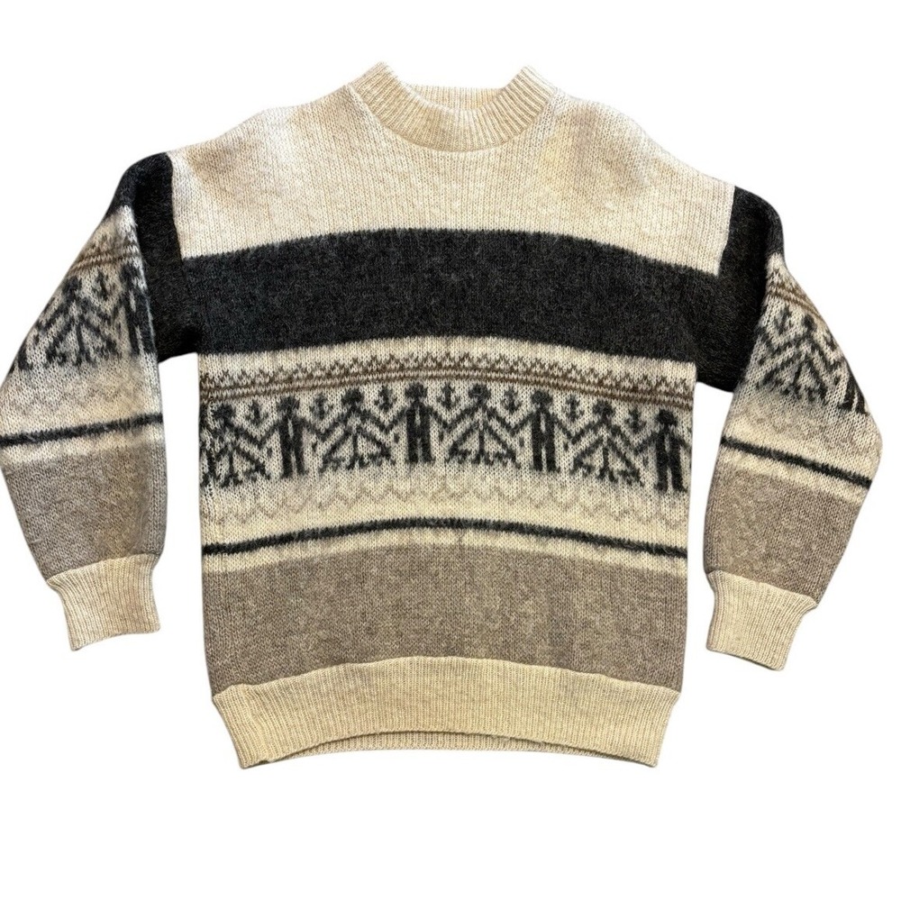 Alafoss Icewool Sweater Ivory‎ Brown Grey Gray Mens Medium
